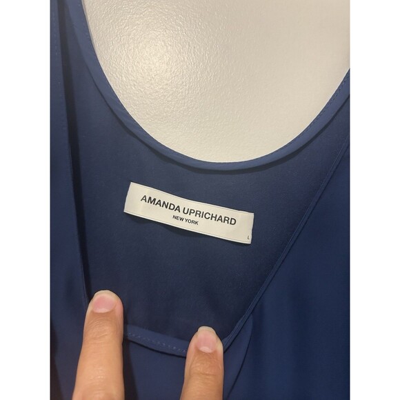 Amanda Uprichard Sleeveless Mini Dress Size Large V Neck Navy Blue Layer Chiffon - Picture 4 of 6